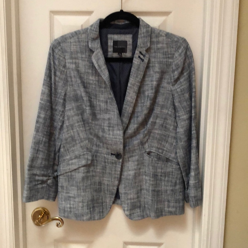Navy and white tweed blazer